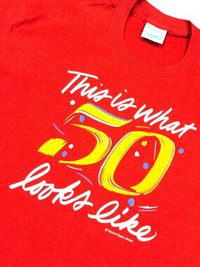 VTG Single Stitch Men's This is What 50 Looks Like Birthday T-Shirt Red • Large